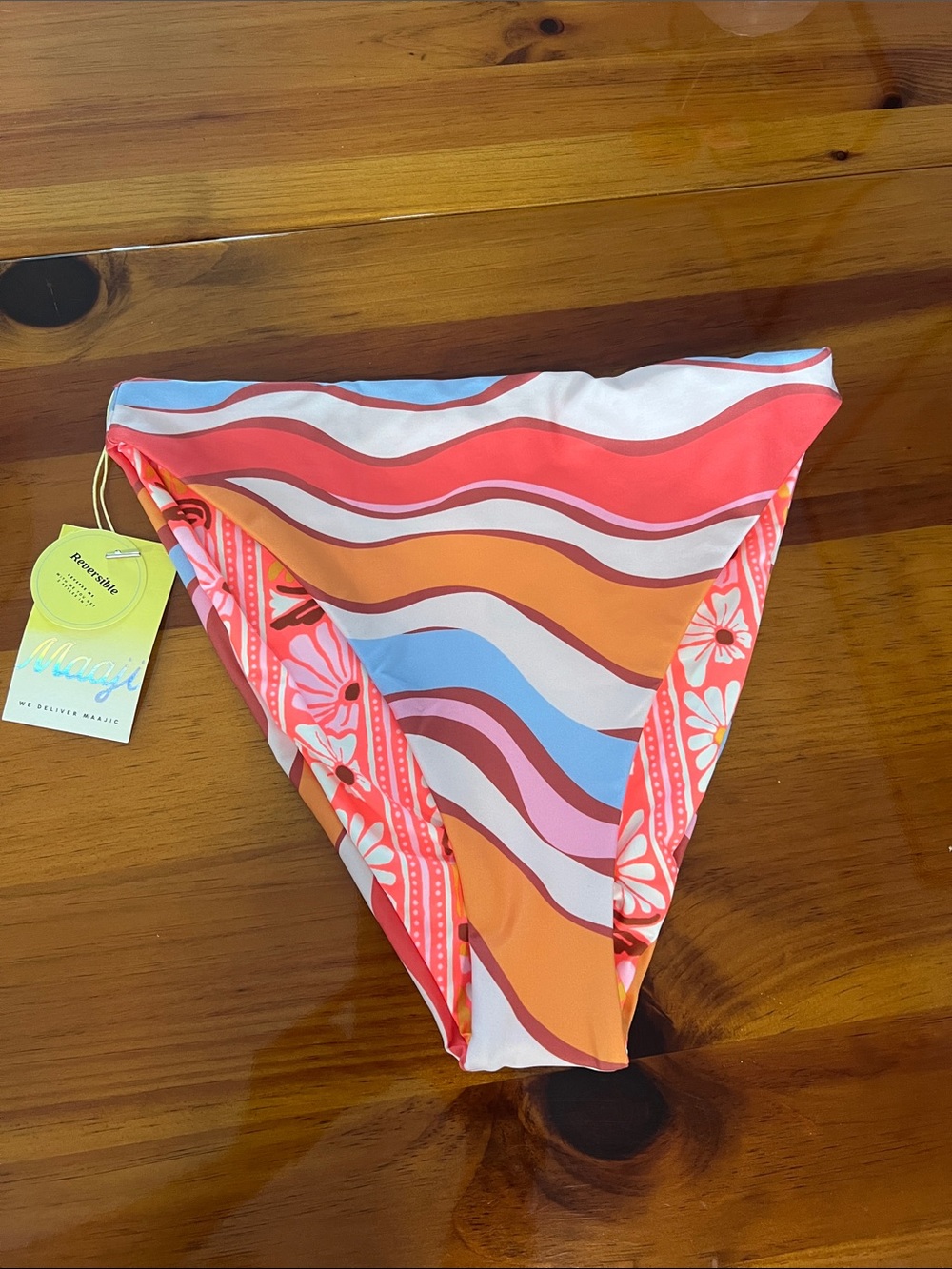 Maaji Coral Pink & Light Blue Reversible Bikini Bottoms